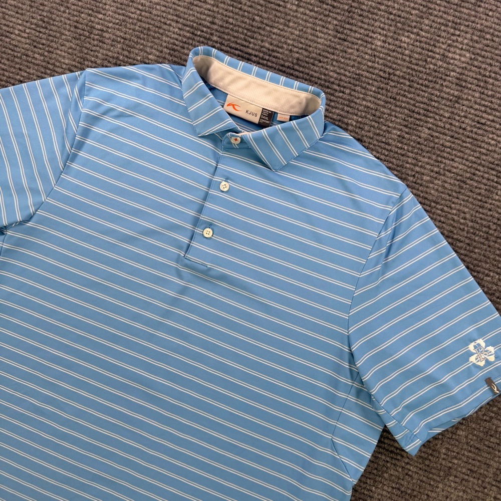 KJUS Soren Multistripe Polo Shirt Mens XL 54 Blue White Golf UPF 50+ K00496